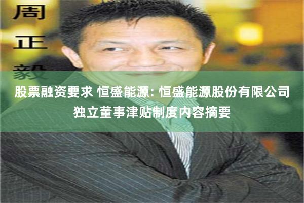 股票融资要求 恒盛能源: 恒盛能源股份有限公司独立董事津贴制度内容摘要